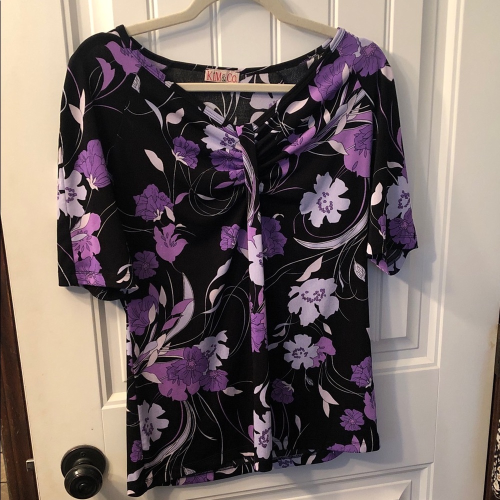 Purple Floral Short Sleeve Top Ptp 20”-25” - Picture 1 of 2